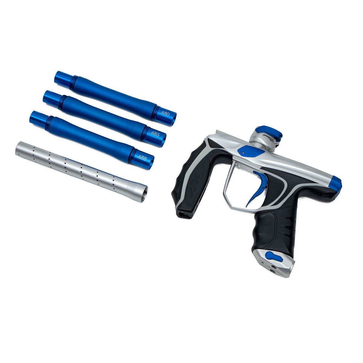 Empire SYX 1.5 Paintball Marker Dust Silver Dust Blue w Barrel Kit