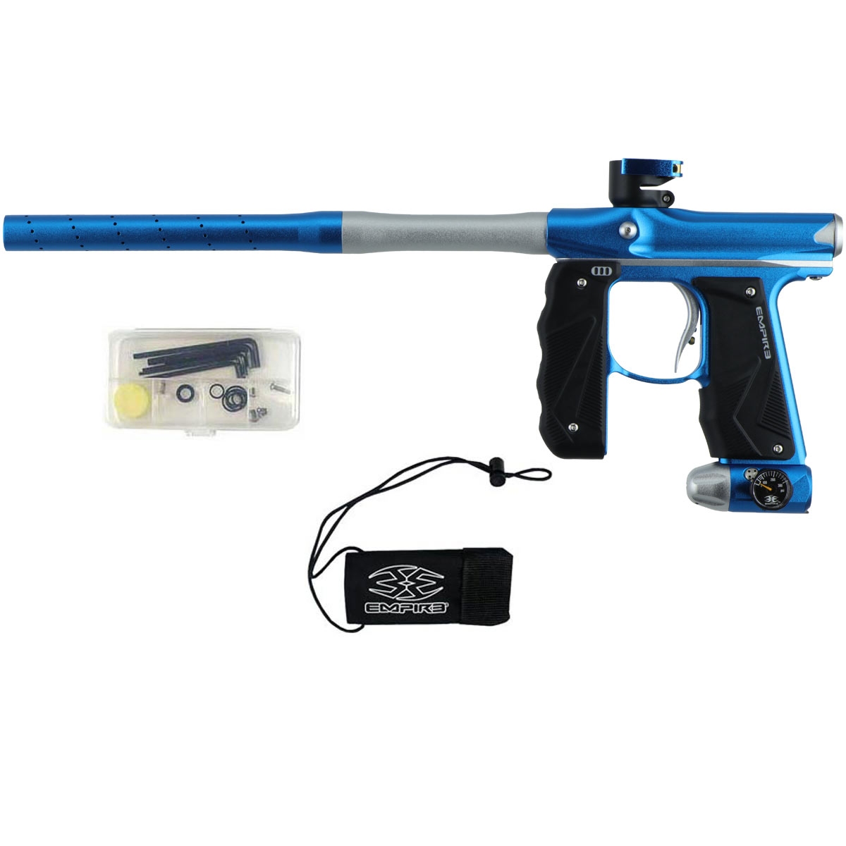 Empire Mini GS Paintball Marker Blue Silver Dust w 2 PC Barrel