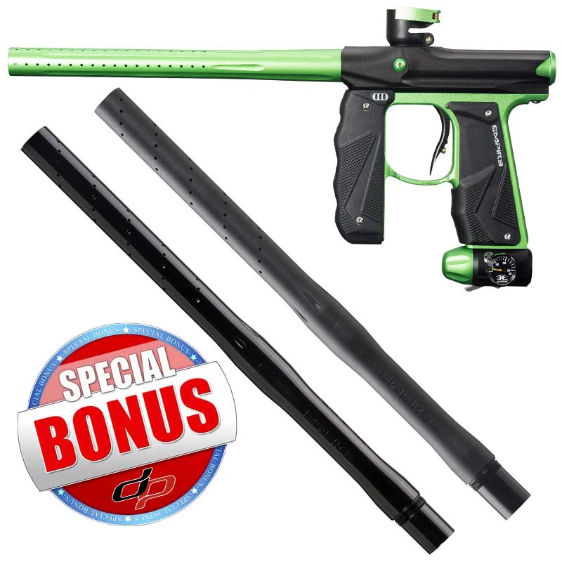 Empire Mini GS Paintball Gun Black/Lime Green Dust with FREE Empire Driver XX 2pc Barrel 14 Inch