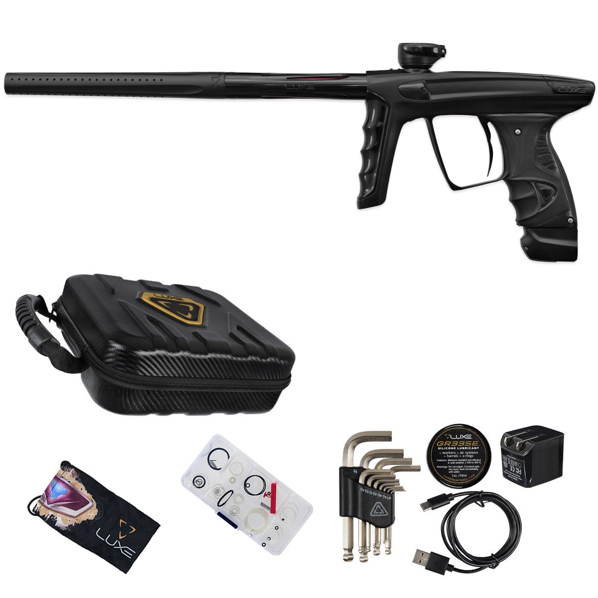 DLX Luxe X Paintball Gun Dust Black Polished Black Accents