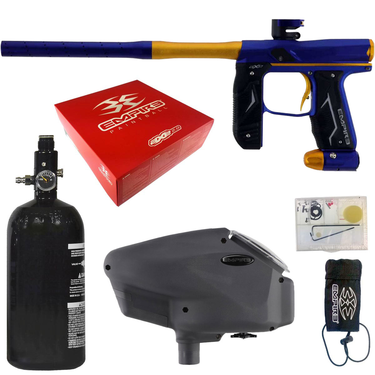 Empire Axe 2.0 Paintball Marker Dust Blue Dust Gold Rookie Package