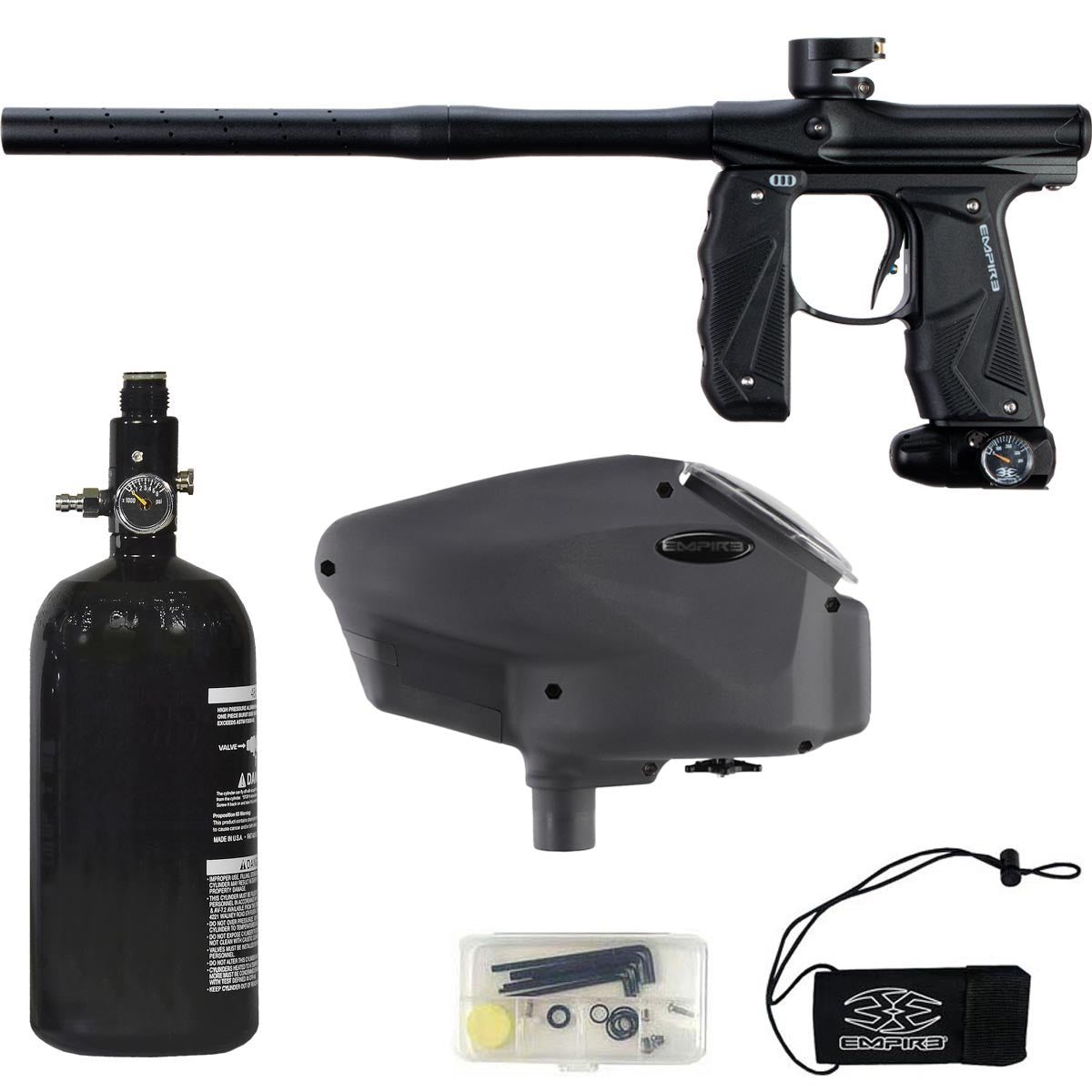 Empire Mini GS Paintball Marker Black Dust w 2 PC Barrel Rookie Package