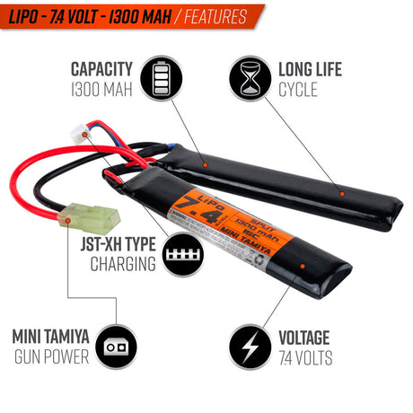 Valken Energy LiPo 7.4V 1300mAh 30C 2 Split