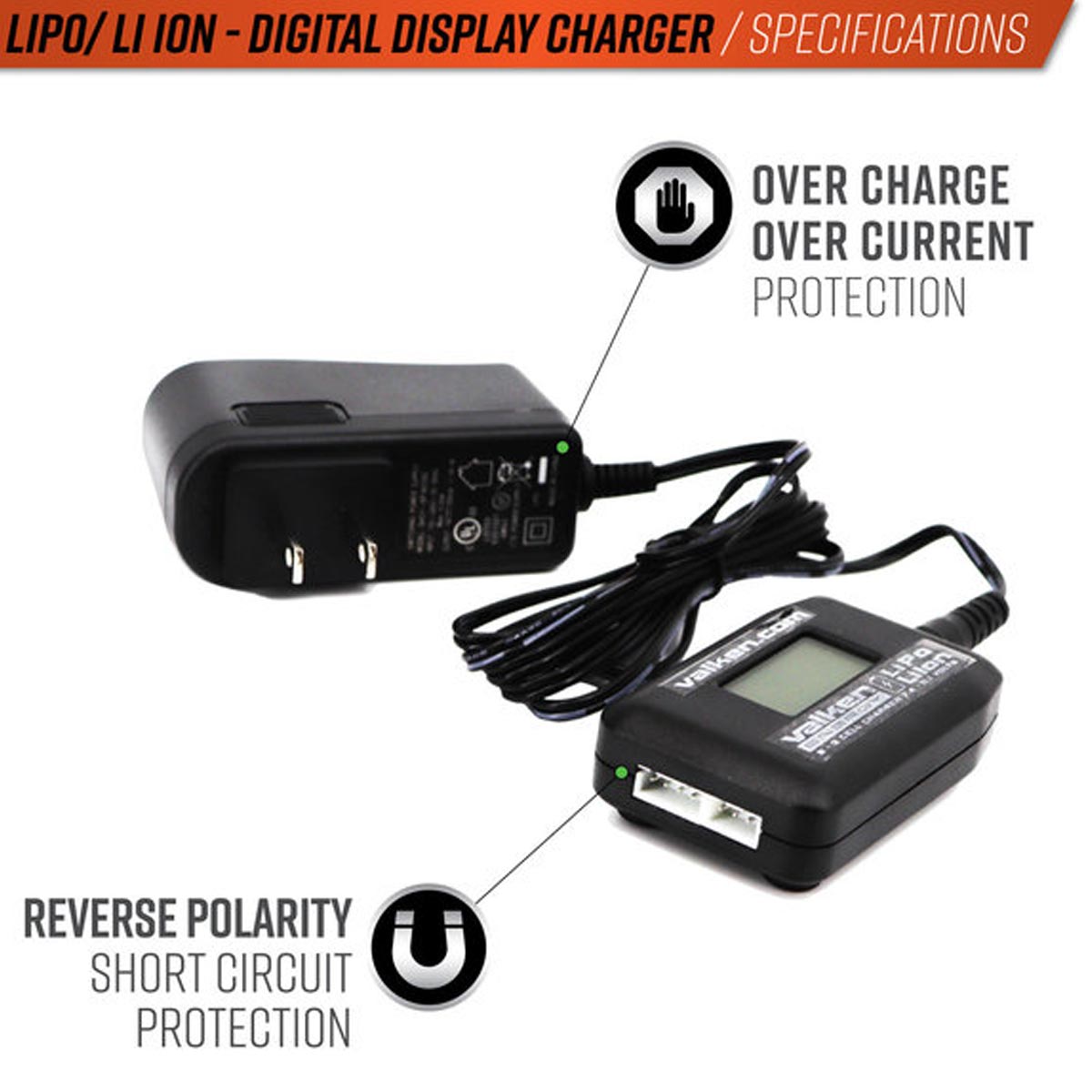 Valken Energy Digital Display 2-3 Cell Li-Ion/LiPo Smart Charger USA