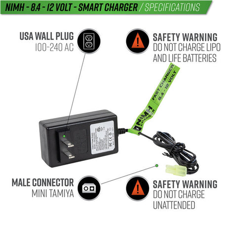 Valken Airsoft NiMH Smart Battery Charger - Fast 1A - 8.4V-12V