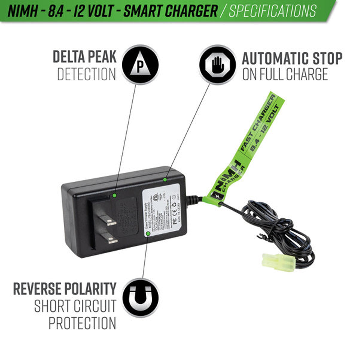 Valken Airsoft NiMH Smart Charger - Fast 1A - 8.4V-12V