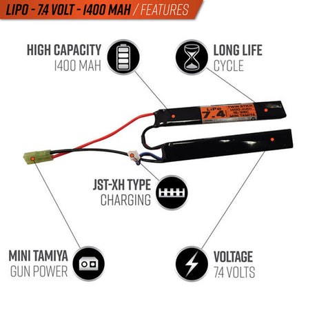 Valken Energy LiPo 7.4V 1400mAh 15/25C Twin Stick