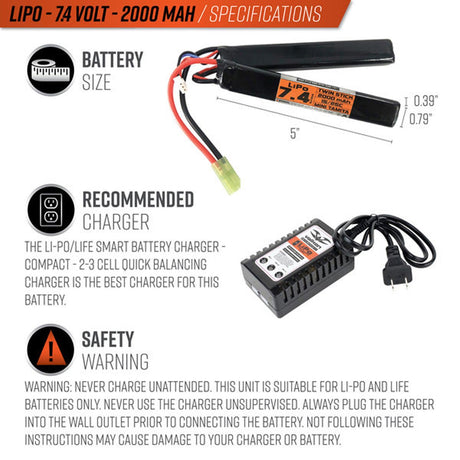 Valken Energy LiPo 7.4V 2000mAh 15/25C Twin Stick