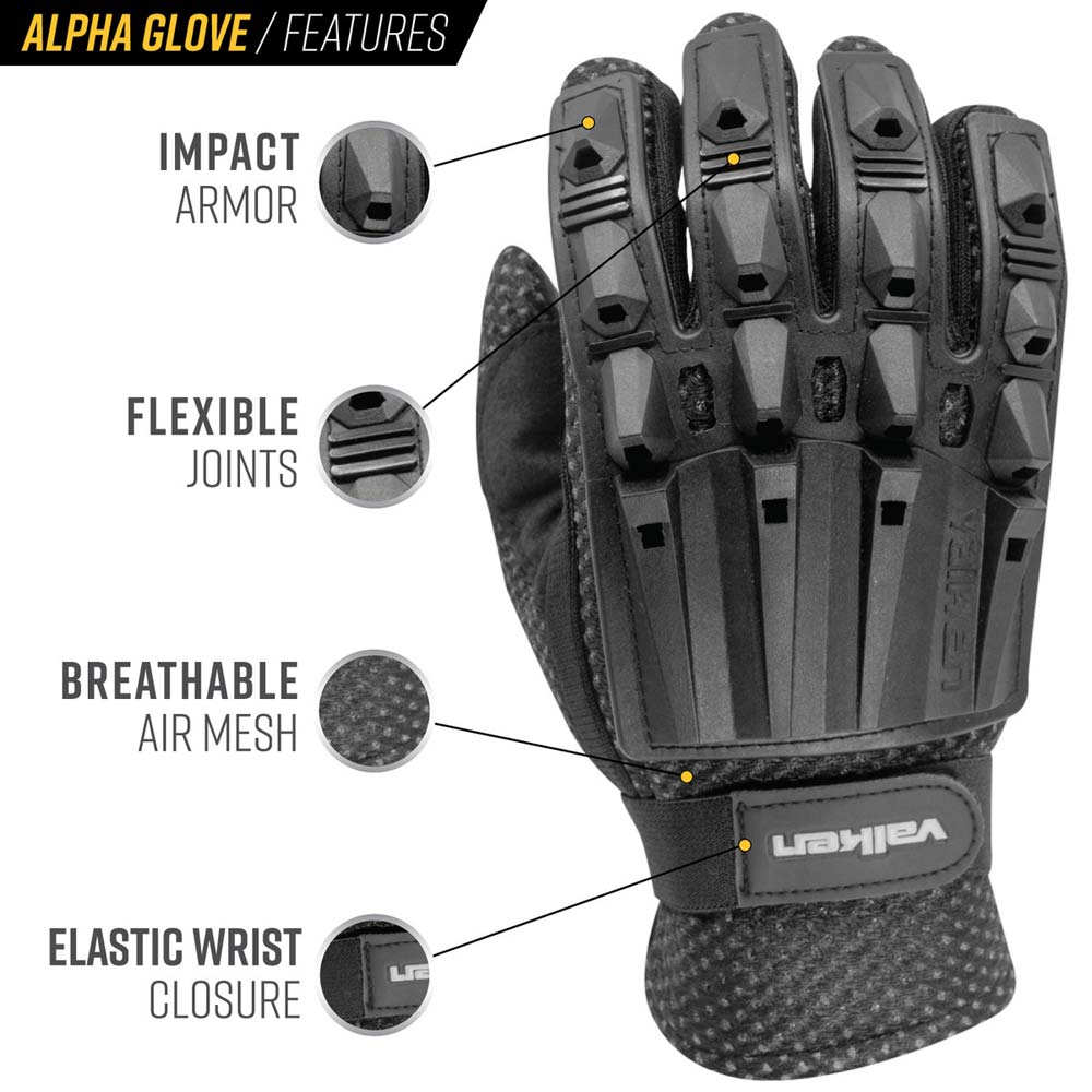 Valken Alpha Full Finger Plastic Back Gloves