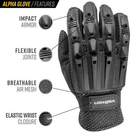 Valken Alpha Full Finger Plastic Back Gloves