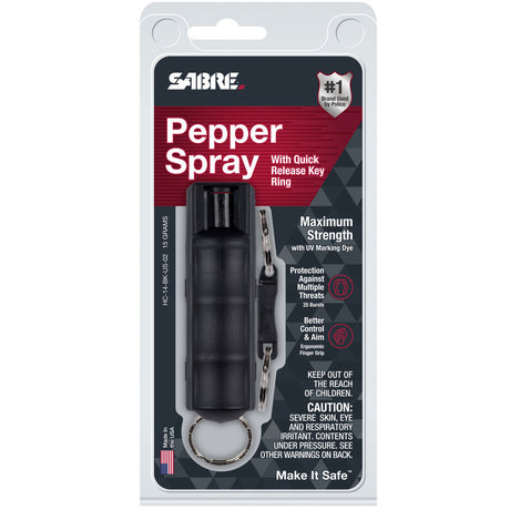 Sabre Pepper Spray with Quick Release Key Ring Black