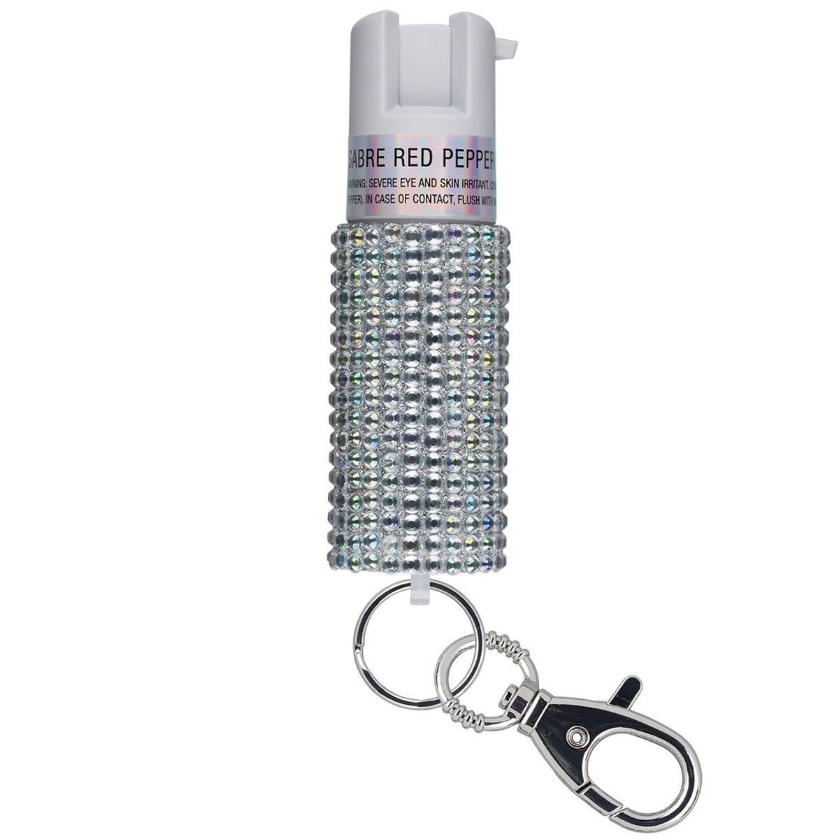 Sabre Pepper Spray Jeweled with Snap Clip Silver