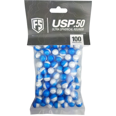 First Strike Ultra Spherical Projectiles USP 100 Count .50 Caliber Blue Clear Shell White Powder Fill