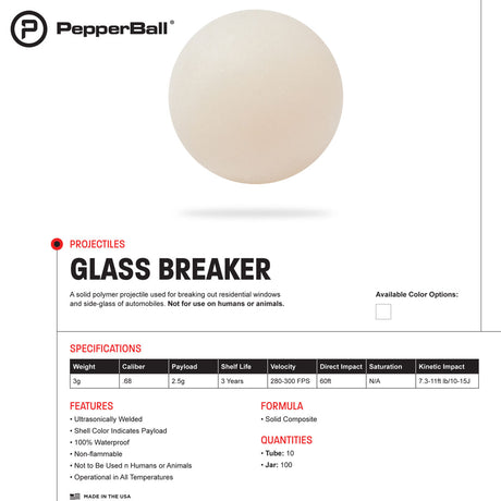 PepperBall Glass Breaker Projectiles 10 Rounds .68 Caliber