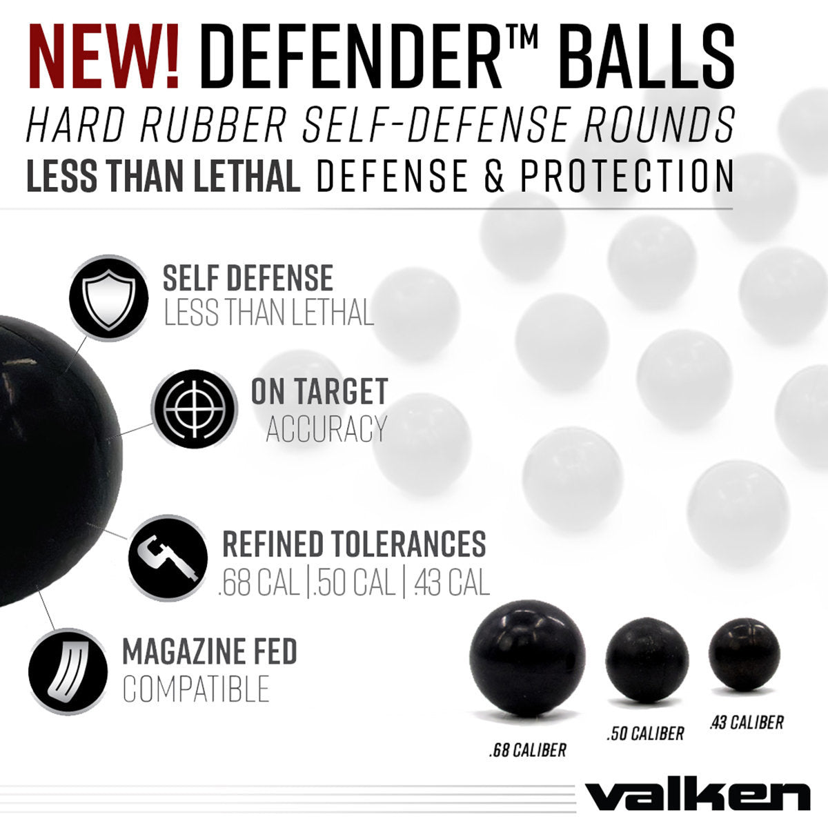 Valken Defender .50 Caliber Hard Rubber Balls 25 Pack