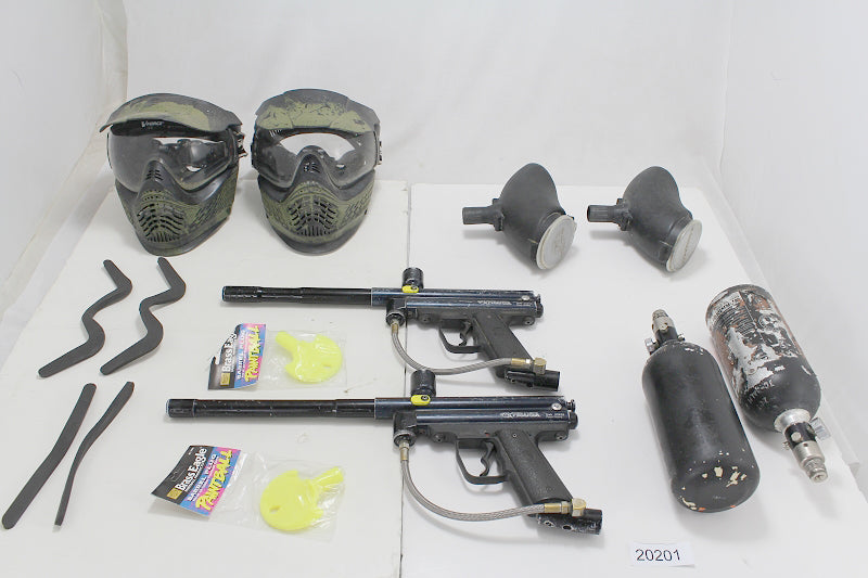 PIRANHA PAINTBALL GUN PACKAGE - PIRAHNA GUN, MASK, TANK, HOPPER 2 SETS (20201)